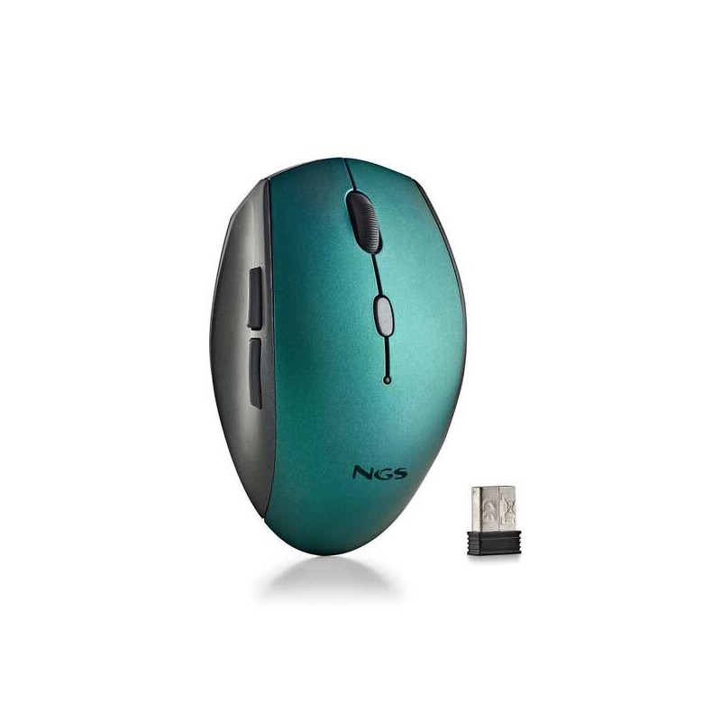 NGS Mouse wireless ergonomico per computer e laptop - 5 pulsanti e rotella di scorrimento - Tasti silenziosi - Colore bl