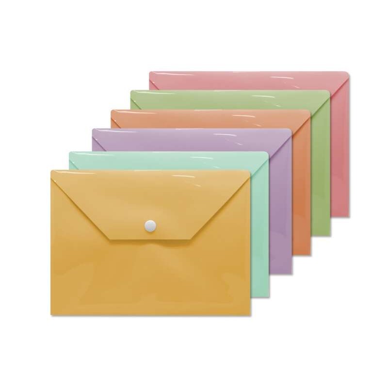 Busta per documenti Bismark formato 4º - Chiusura a scatto - In polipropilene - Colori pastello assortiti