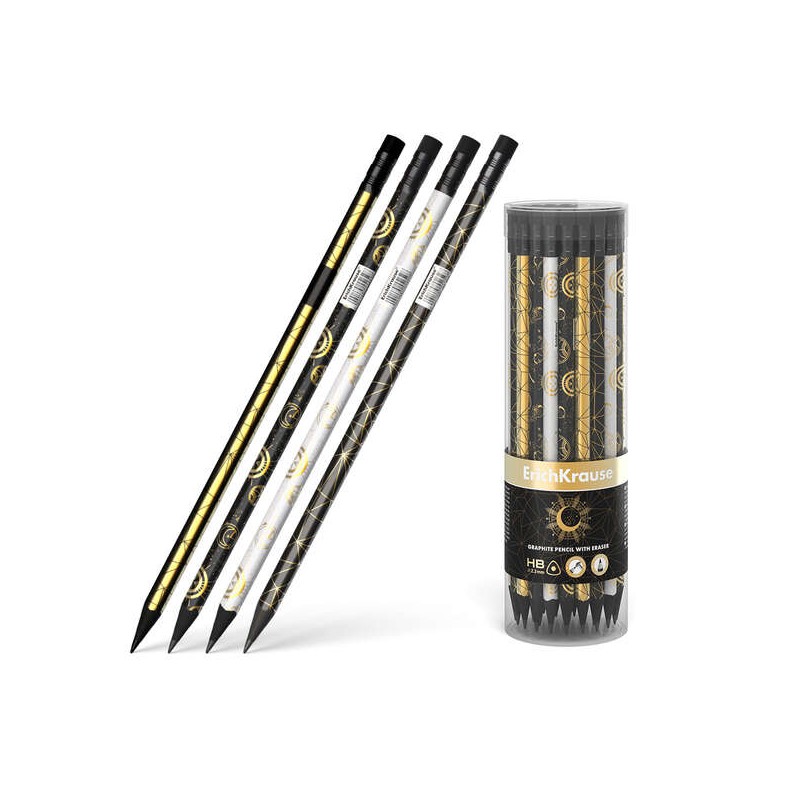 Erichkrause Magic Sky Matita di grafite triangolare HB - Gomma - Legno nero - Quattro disegni diversi