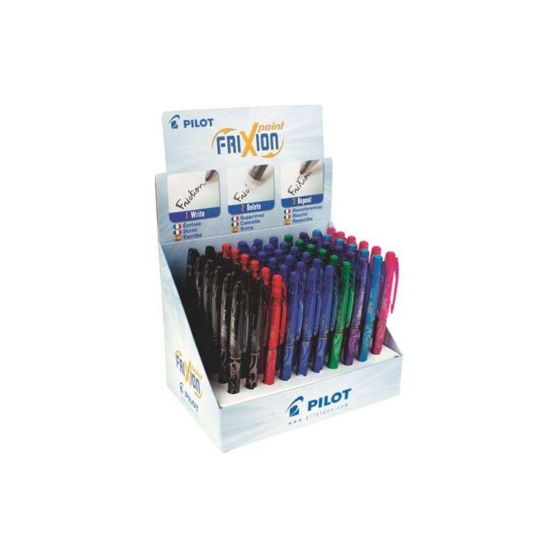 Pilot Frixion Point Display da 60 penne gel cancellabili - Punta fine 0.5 mm - Linea 0.25 mm - Impugnatura ergonomica - 