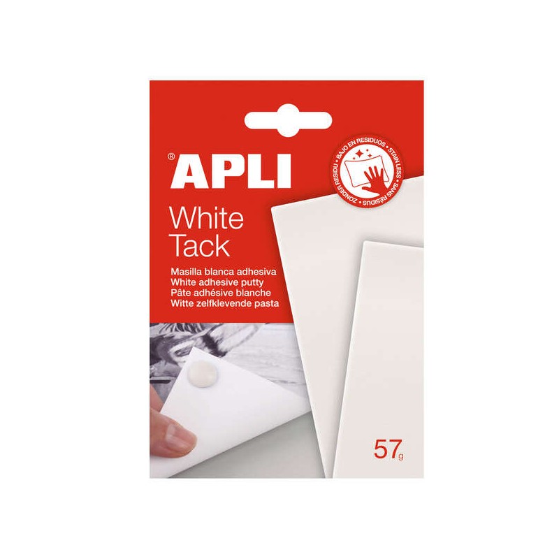 Apli Tack Putty Bianco 57g - Adesivo riutilizzabile - Nessun residuo - Facile da modellare - Bianco