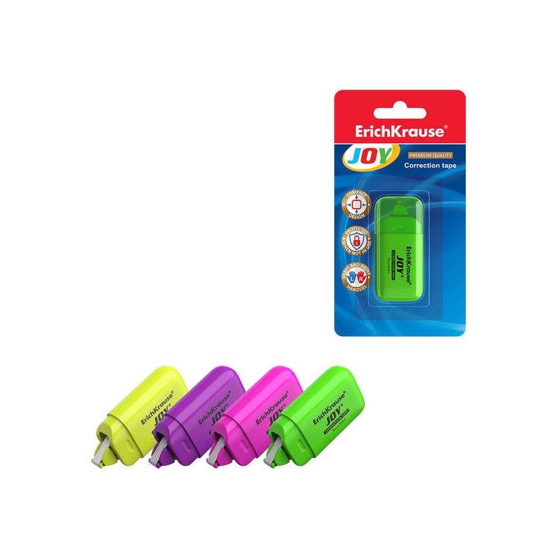 Nastro correttore Erichkrause Joy - Formato compatto - Protezione dai danni - Asciugatura immediata - Colori neon brilla