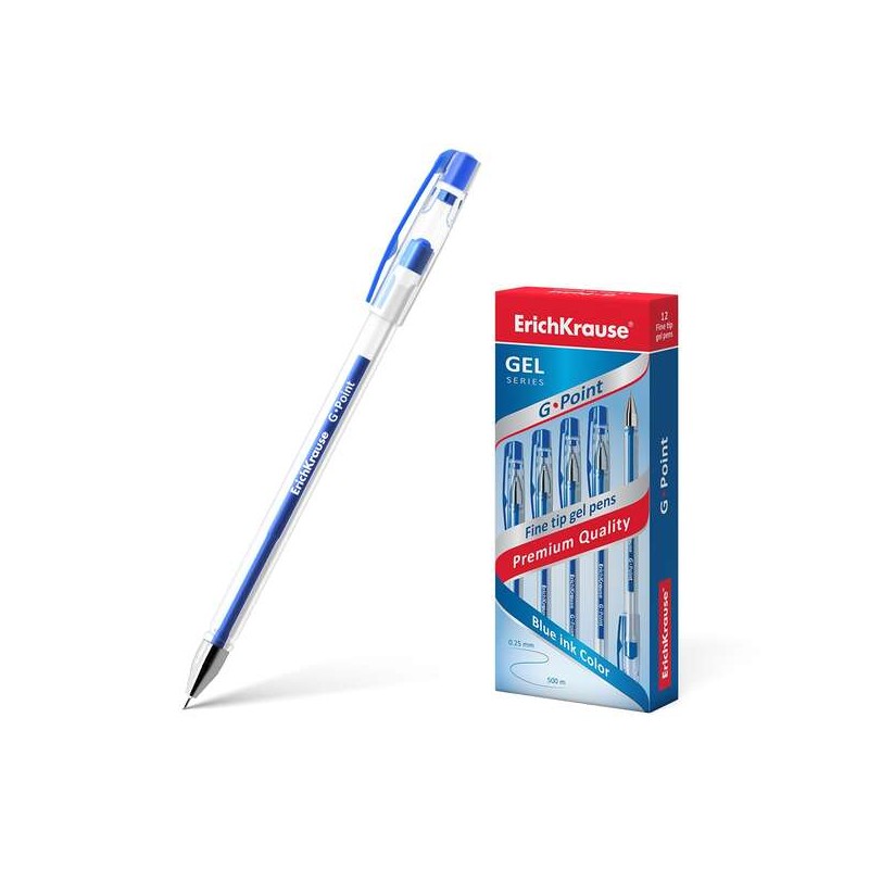 Penna gel G-Point Erichkrause - Punta ad ago 0.38 mm - Inchiostro gel ad asciugatura rapida - Fusto trasparente - Colore