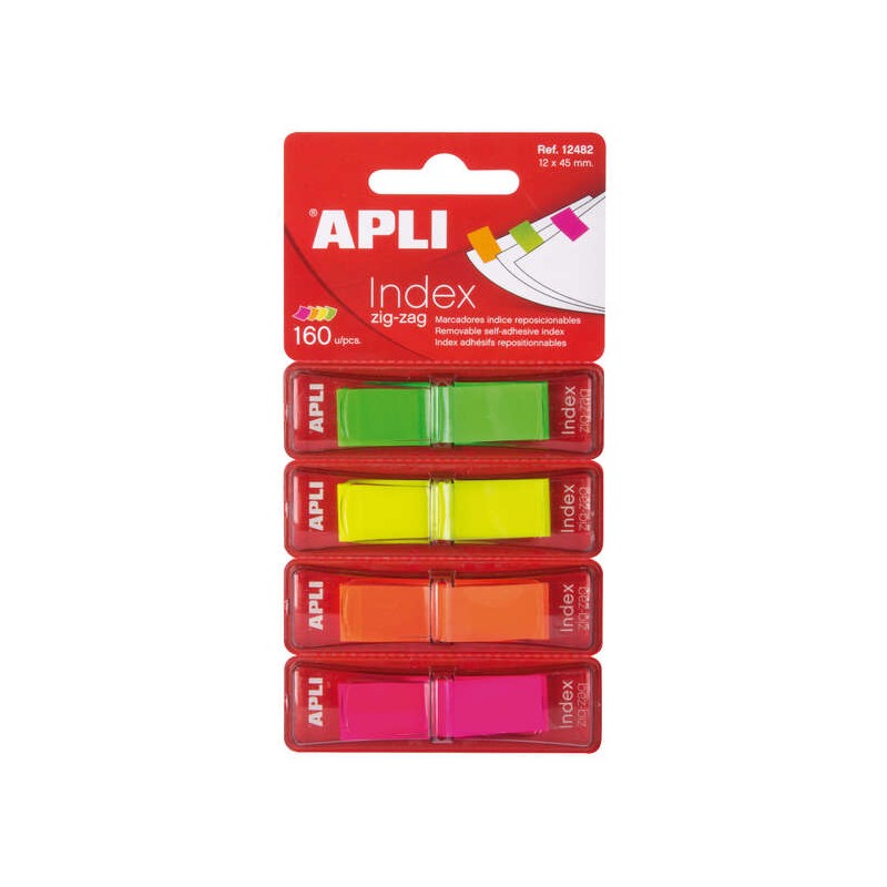 Apli Pellicola adesiva per indici a zig-zag 45x12 mm 4 dispenser da 40 indici - Facile da applicare - Resistente - Rimov