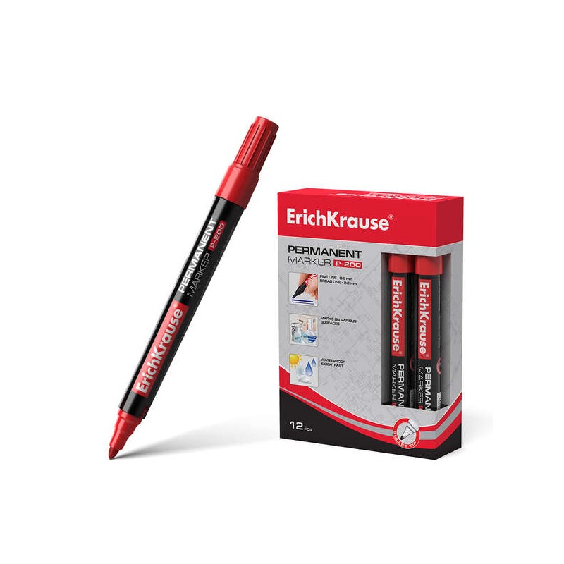 Erichkrause Marcatore permanente P-200 - Punta a proiettile - Resistente all'acqua e ai raggi UV - Colore rosso