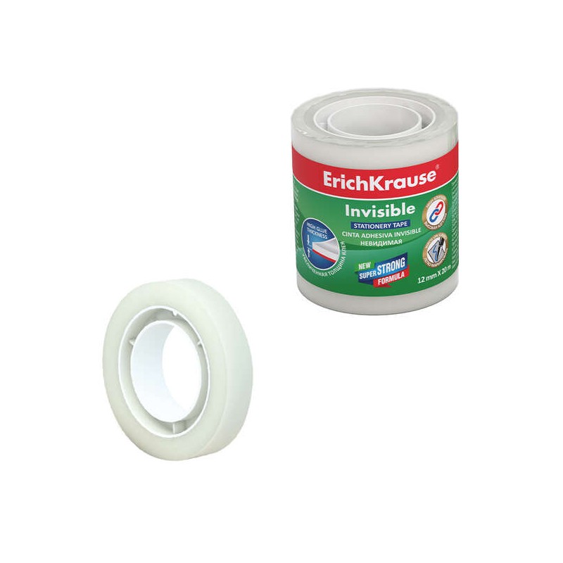 ErichKrause Nastro adesivo invisibile 12mmx20m - Superficie opaca - Scrivibile - Trasparente