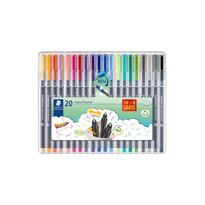 Staedtler Triplus Fineliner 334 Confezione da 20 matite alimentari fini - Tratto 0.3 mm circa - Inchiostro a base d'acqu