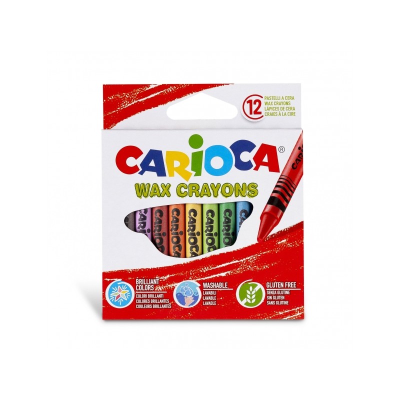 Carioca Confezione da 12 pastelli - Colori vivaci - Lavabili - Corpo Ø 8 mm - Colori assortiti