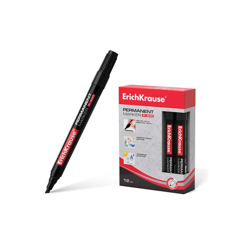 Erichkrause Marcatore permanente P-300 - Punta smussata - per scrivere su più superfici - Colore nero