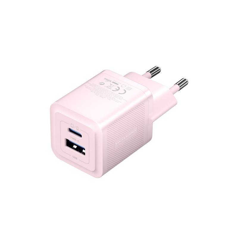 Vention Caricatore da parete GaN 2 porte USB (C+A) (30W/30W) - Ricarica rapida UE - Colore rosa