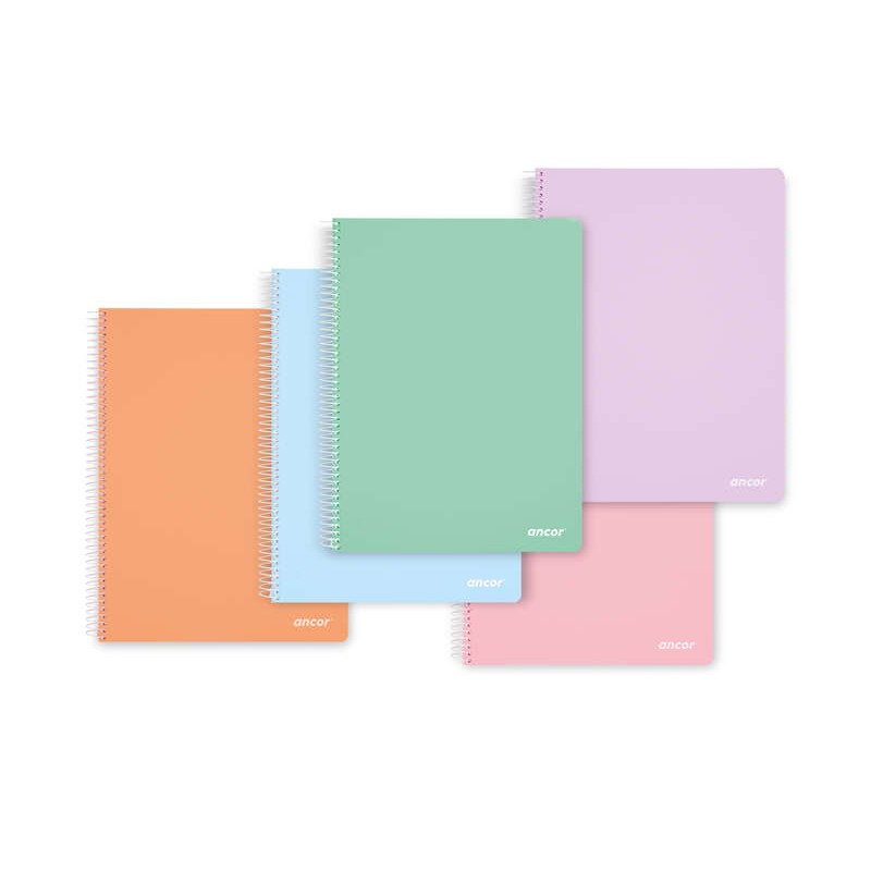 Ancor Classic Stripes Spiral Notebook Folio Size Gridded 4x4mm - 80 fogli 90gsm - Copertina in plastica - Colori pastell