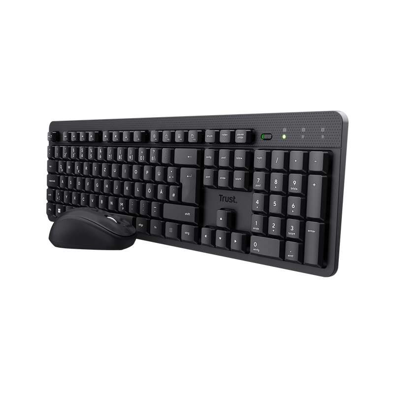Trust TKM-360 Pacchetto tastiera e mouse wireless e silenzioso - 1600dpi - 13 tasti multimediali - Colore nero