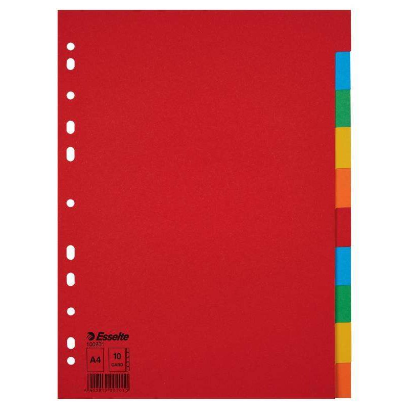 Esselte Separadores Carton A4 Multitaladro 150gr - 10 schede 5 colori - Presentazione in bolsa individuale
