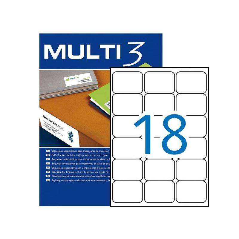 Multi3 Confezione da 1800 etichette bianche Dimensioni 63.5x46.6 mm - Bordo smussato - Adatte per la stampa