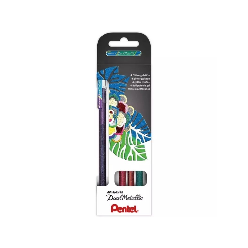 Pentel Hybrid Dual Metallic Confezione da 4 penne a sfera con inchiostro gel lucido - Punta da 1 mm - Tratto da 0.5 mm -