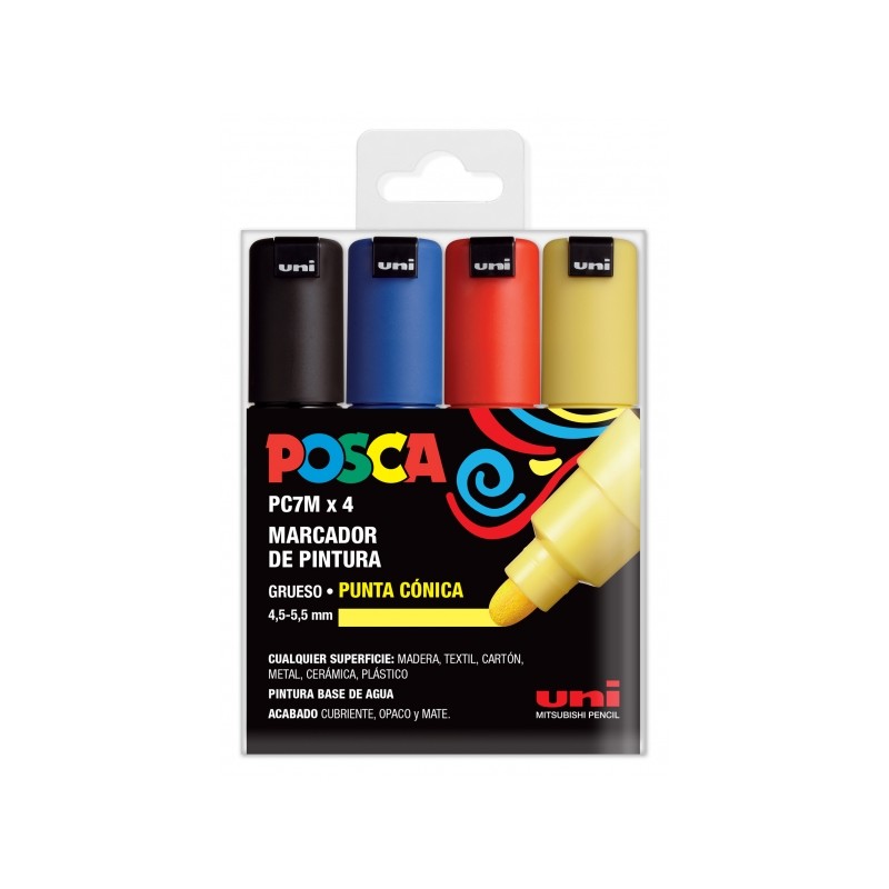 Posca PC-7M Set di 4 pennarelli - Punta 4.5-5.5 mm - Inchiostro a base d'acqua - Resistente alla luce - Non permanente -
