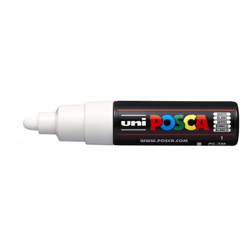 Posca PC-7M Pennarello - Punta in poliestere 4.5-5.5 mm - Inchiostro a base d'acqua - Resistente alla luce - Colore bian