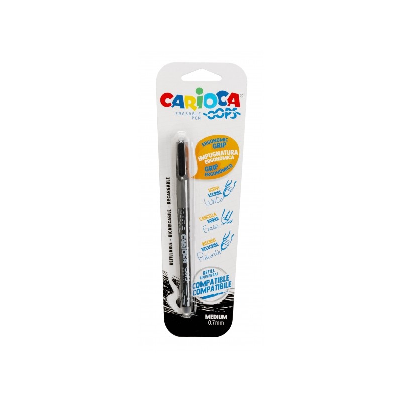 Penna a sfera cancellabile Carioca Oops Blister - Inchiostro nero termosensibile - Impugnatura ergonomica triangolare - 