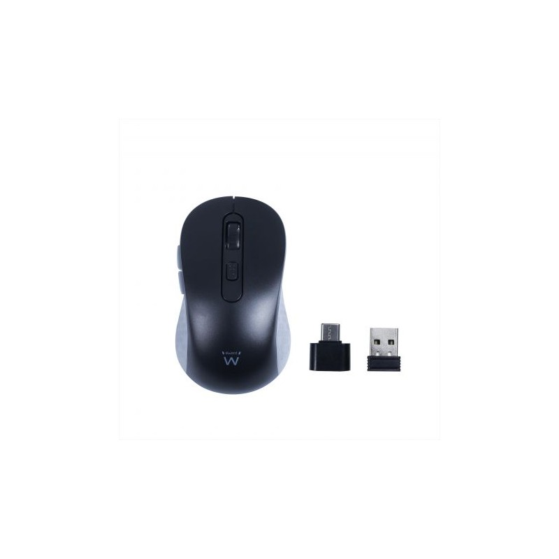 Mouse Ewent EW3204 Wireless USB 1600dpi - 6 pulsanti - Ricevitore USB-A e USB-C - Uso ambidestro - Colore nero/grigio