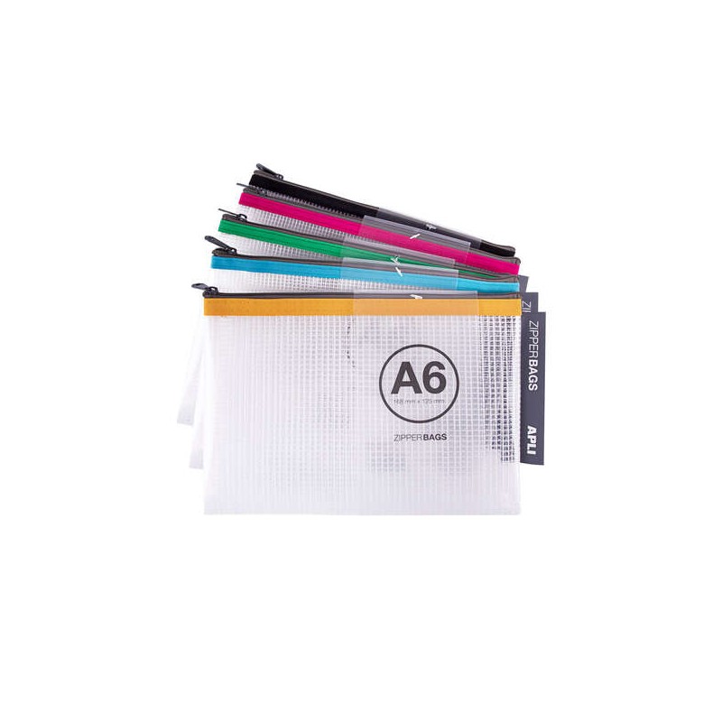 Buste in gomma Eva trasparente Apli - Formato A6 (168x125 mm) - Chiusura a zip - Colori assortiti