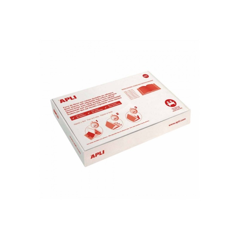 Apli Confezione da 100 copertine per libri 295 mm PVC 130 micron - Lembo autoregolabile - Facile fodera in 3 fasi - Tras