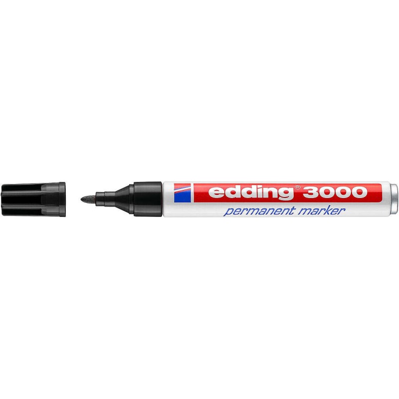Marcatore permanente Edding 3000 - Rotondo 1.5 mm - Linea da 1.5 a 3 mm - Ricaricabile - Asciugatura rapida - Colore ner