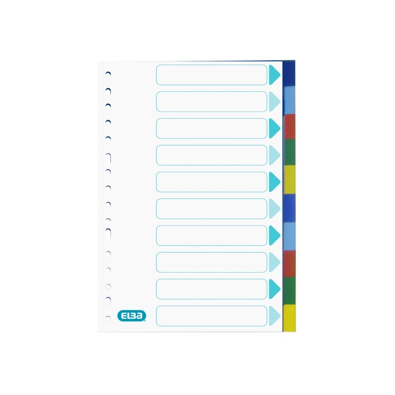 Elba Folio Divisori 10 posizioni 120 Micron Plastica - Resistente e durevole - Facile da identificare - Colori assortiti