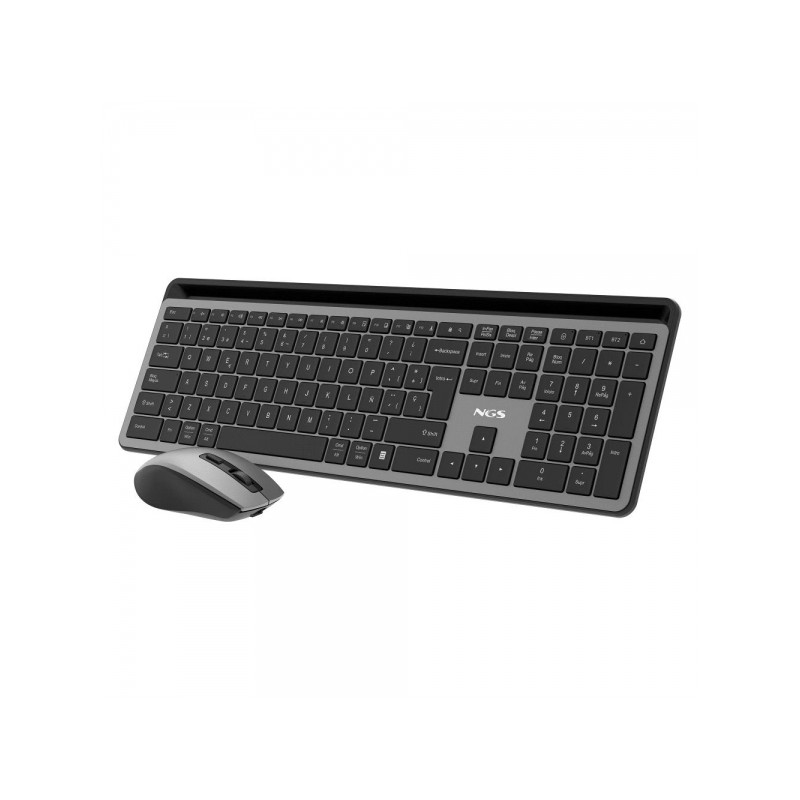 NGS Pack Tastiera + Mouse wireless multifunzione - Silenzioso - 12 tasti multimediali - Colore grigio