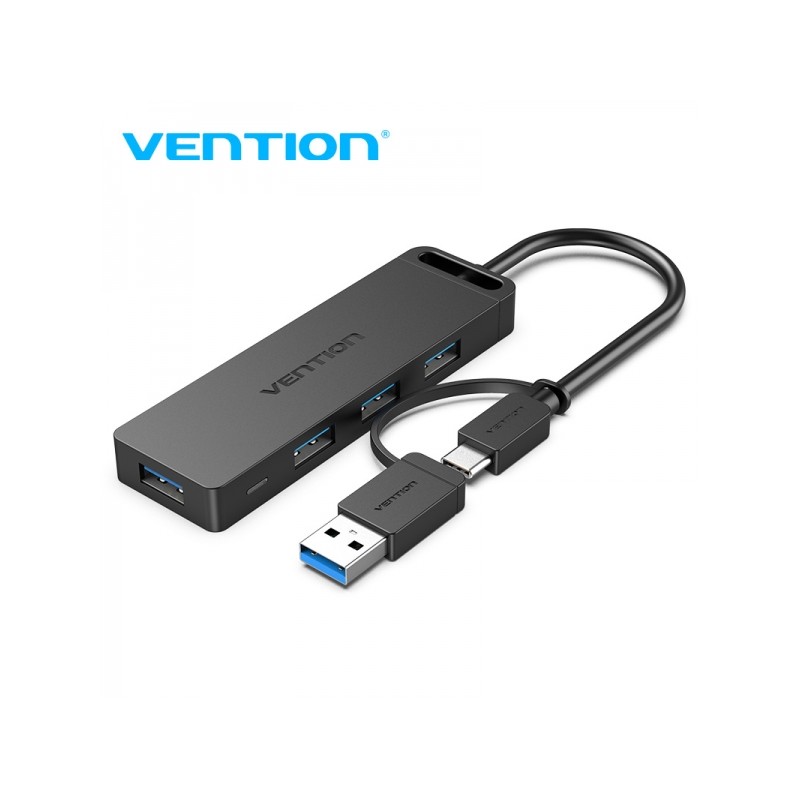 Vention HUB 5 in 1 da USB 3.0 e USB-C a 4xUSB/USB-C PD - 0.15 m - Colore nero