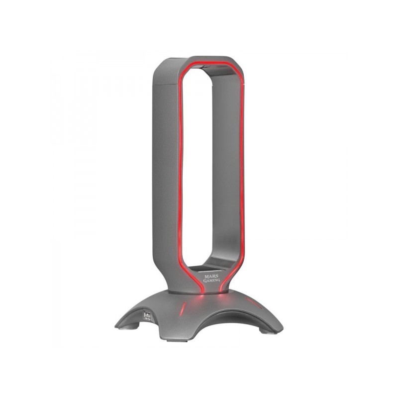 Mars Gaming MHHX Supporto per cuffie 2-in-1 - Illuminazione RGB Flow - 2 porte USB 2.0 - Base antiscivolo - Colore nero