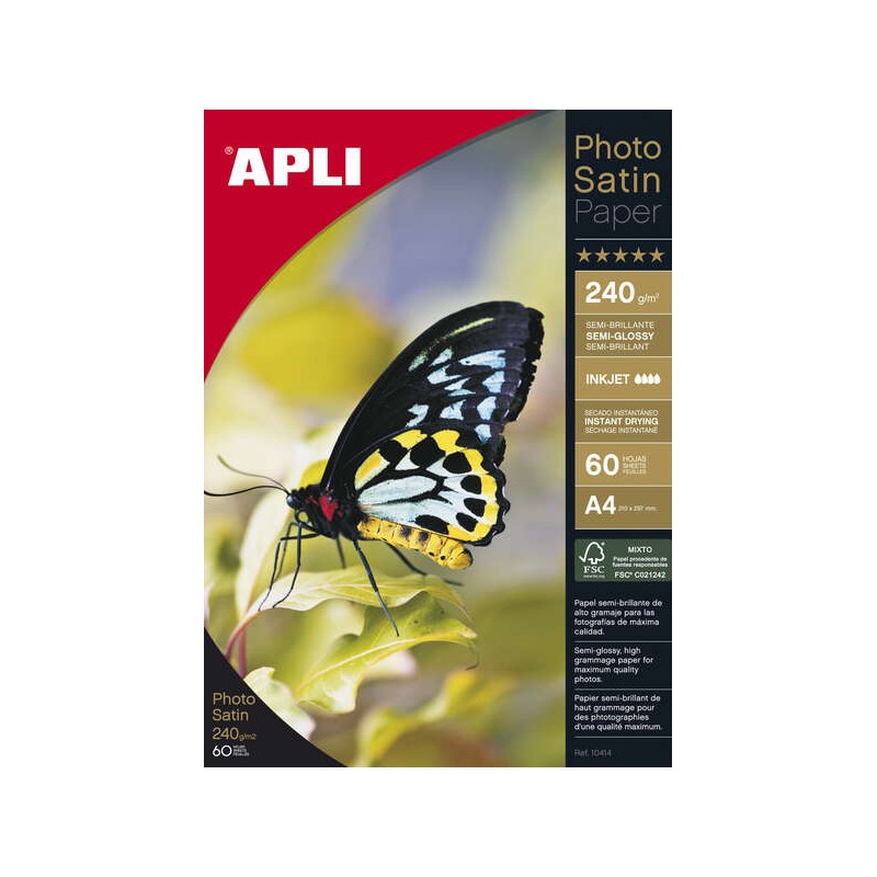 Carta fotografica Apli Photosatin A4 240g 60 Fogli