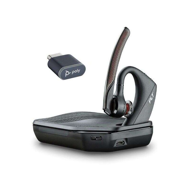 Plantronics/Poly Voyager 5200-V2 UC Auricolare monofonico con microfono Bluetooth 5.2 - Portata fino a 50 m con dongle -