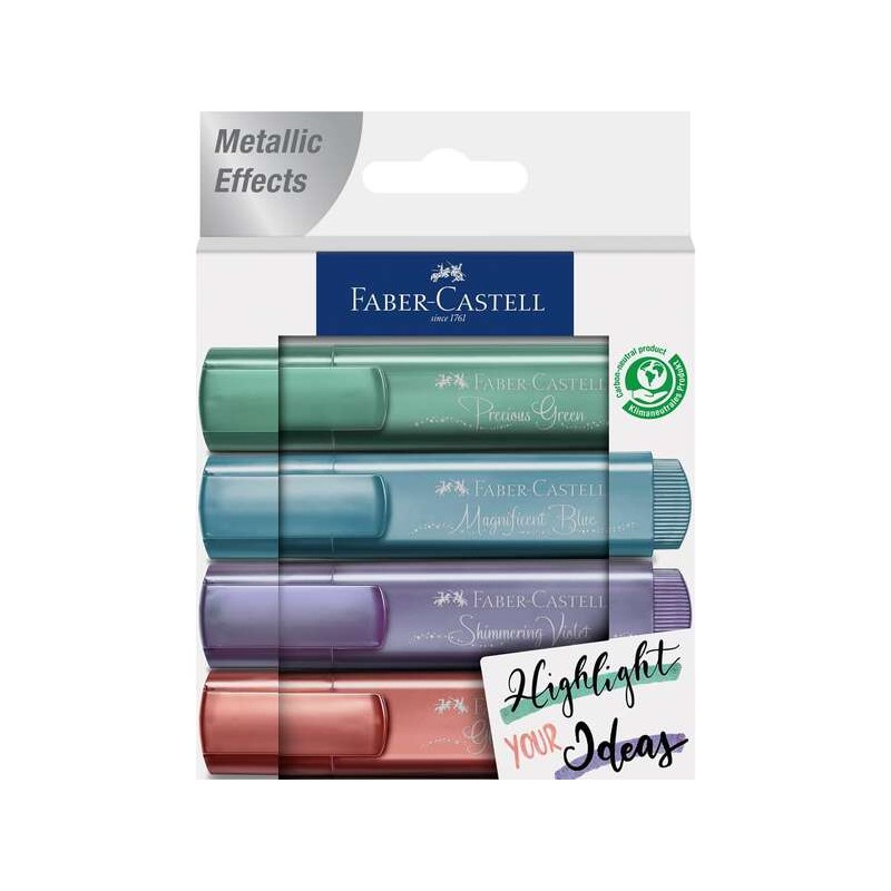 Faber-Castell Textliner 46 Metallic Confezione da 4 pennarelli fluorescenti - Punta smussata - Linea da 1 mm a 5 mm - In