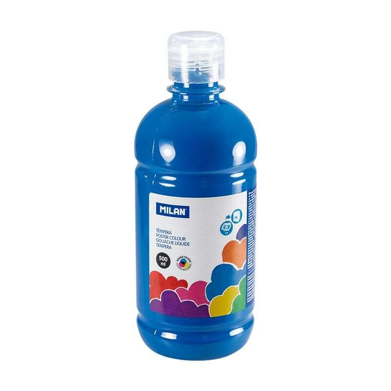 Milano Bottiglia di tempera da 500 ml - Tappo dosatore - Asciugatura rapida - Miscelabile - Colore blu ciano