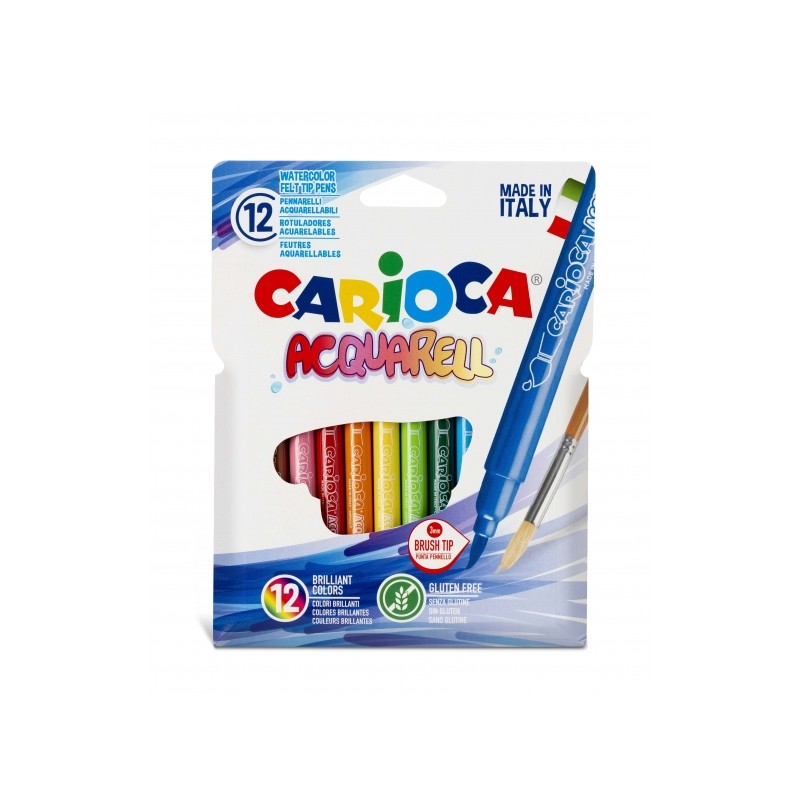 Carioca Acquarell Confezione da 12 matite acquerellabili - Punta a pennello a blocco - Inchiostro lavabile - Colori sfum