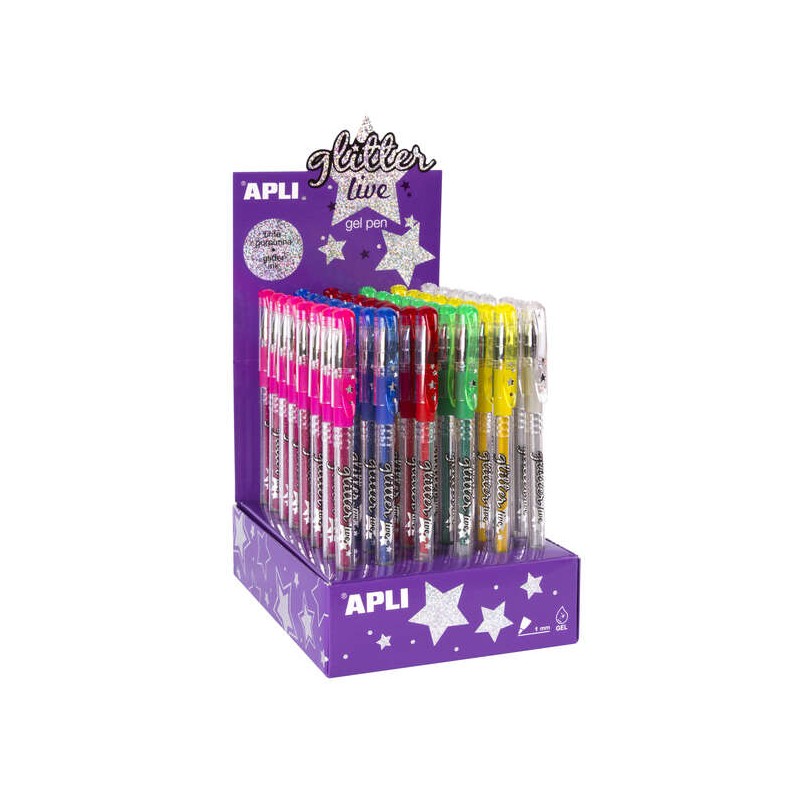 Apli Gel Pen Glitter Live - 48 penne gel glitterate - resistenti. a rapida asciugatura e a lunga durata - spessore di sc
