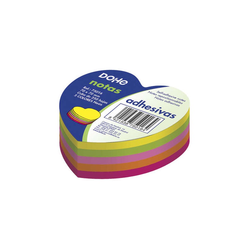 Dohe Cubo di 250 foglietti riposizionabili a forma di cuore - Formato 70x70mm - Carta da 75gr - Ideale per l'ufficio e l