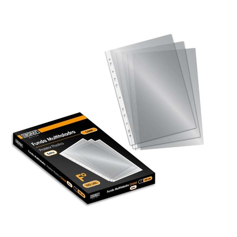 Ingraf Confezione da 100 astucci Multidrill - Formato Folio - Finitura cristallo - Trasparente