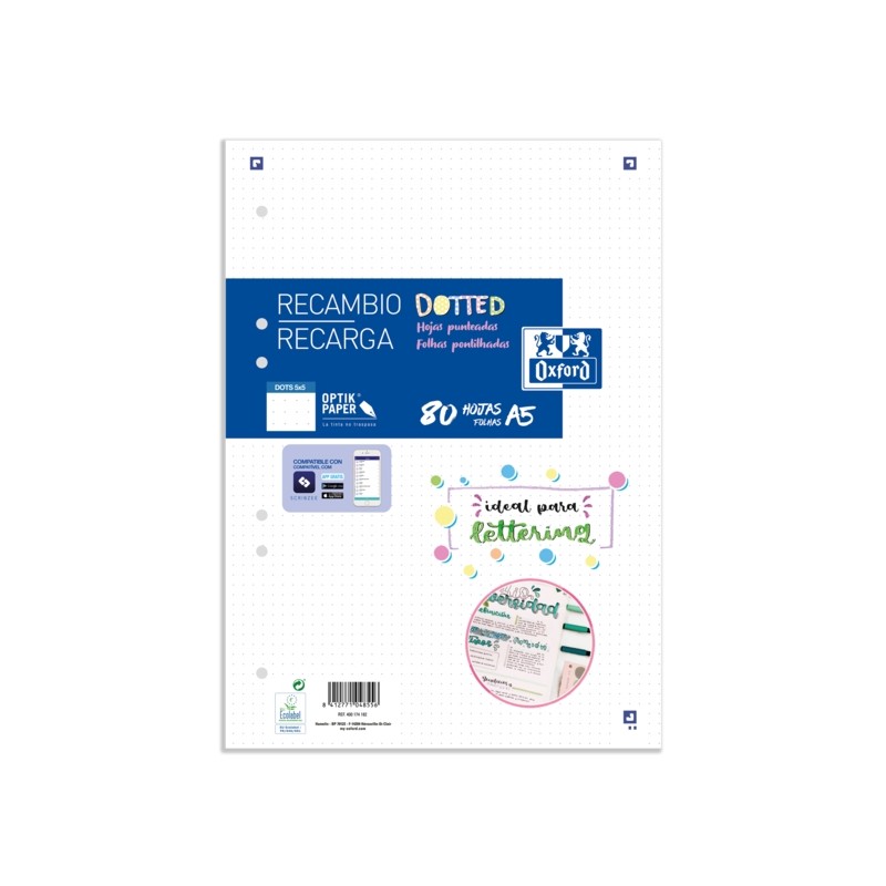 Oxford School A5 Refill Pack Dots 80 Fogli - Carta di alta qualità - Punti per organizzare gli appunti