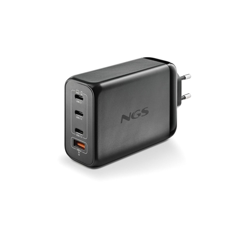 NGS Bud 240W Caricatore da parete GaN universale 240W ultraveloce - 3x USB-C PD e PPS. 1x USB-A QC 3.0 - Nero