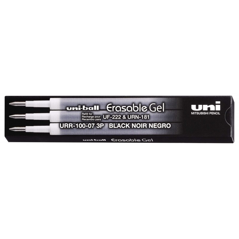 Uni-ball UF-220 Confezione da 3 ricariche cancellabili in gel URR-100-07 - Punta 0.7 mm - Nero