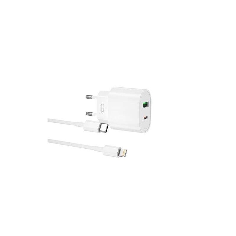 XO L81ATC Caricabatterie di tipo C e USB QC 3.0 20W + cavo Lightning - Ricarica rapida - Uscita protetta intelligente - 