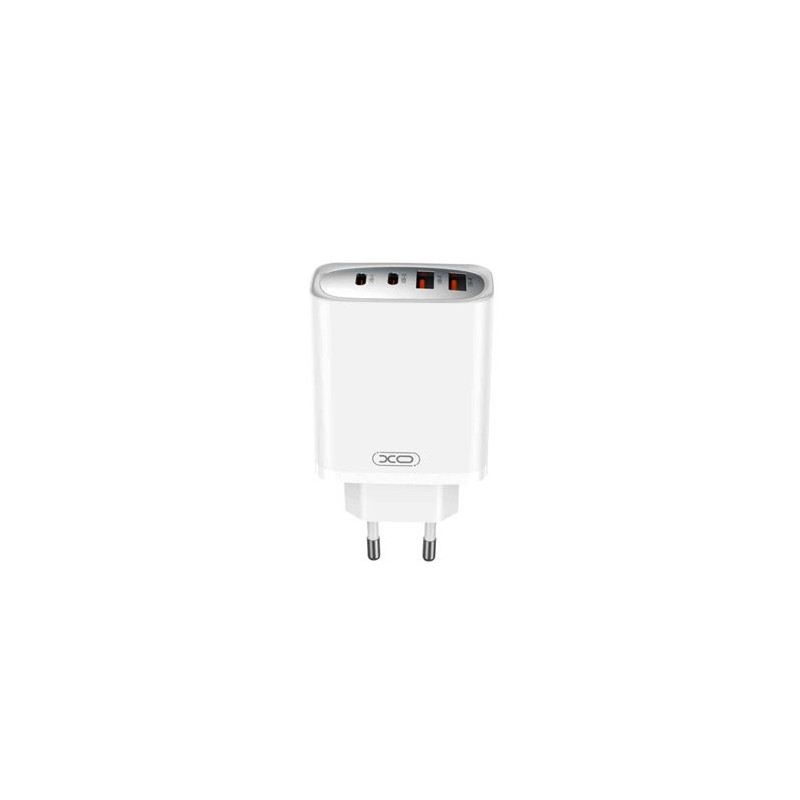 Caricabatterie rapido XO - USB-A 22.5W - 2 porte Type-C - Multi tensione - Alta efficienza - Bianco - Colore bianco