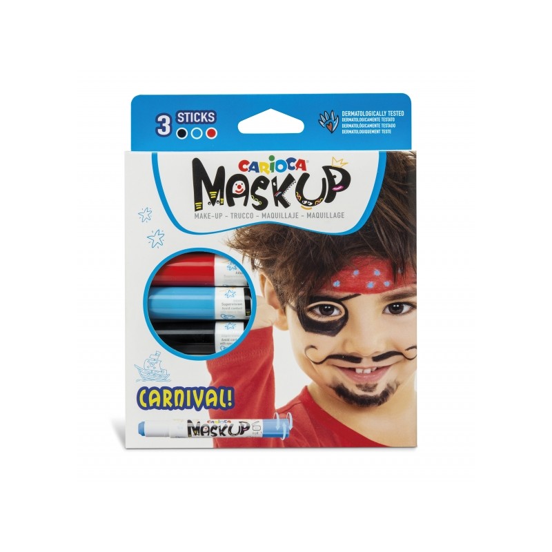 Carioca Mask Up 3 confezioni di colori in stick per la pelle di Carnevale - Colori lucidi - Lavabili - A base d'acqua - 