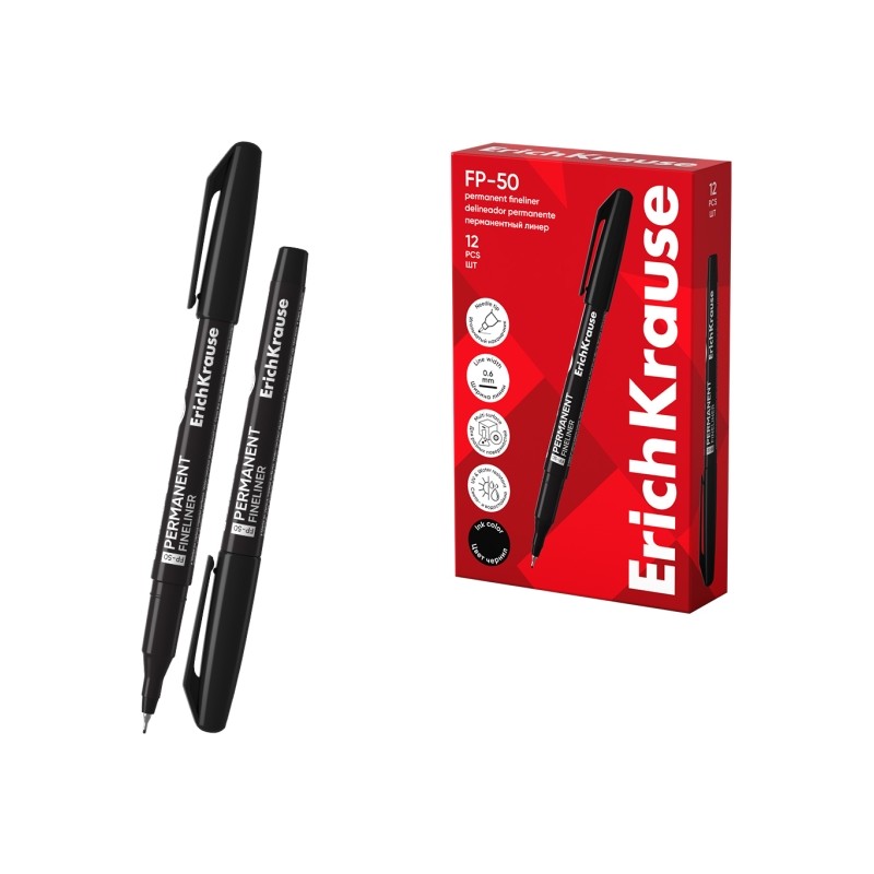 Erichkrause FP-50 Marcatore permanente - Punta fine 0.6 mm - Resistente alla luce e all'acqua - Colore nero