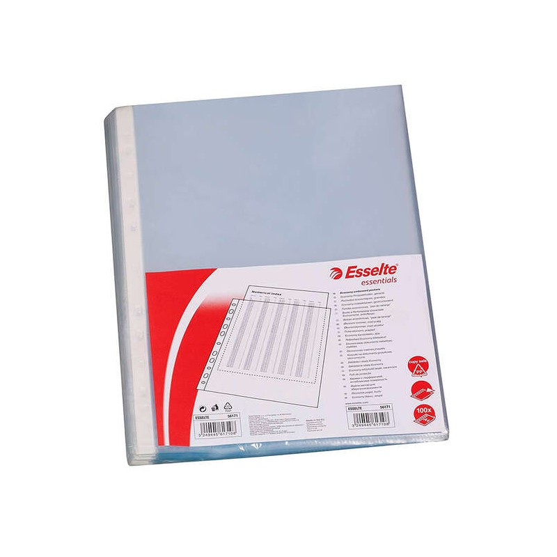 Esselte Confezione da 100 Buste per documenti multiforo - Formato A4 - 16 fori - 80 Micron - Pelle arancione - Colore tr