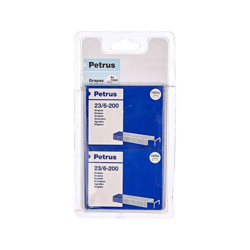 Petrus 4 Confezioni da 4 scatole da 1000 punti metallici 23/6-200 placcati in rame - Fino a 20 fogli - Pin da 6 mm