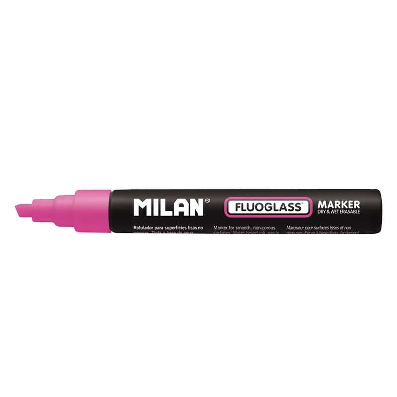 Milan Fluoglass Smooth Surface Pen - Punta smussata - Linea da 2 a 4 mm - Inchiostro a base d'acqua - Cancellare facilme