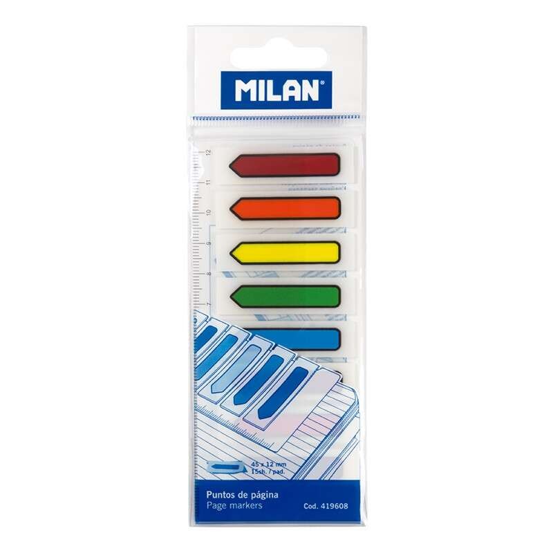 Milano Foglio di 120 segnapagina in plastica - Plastica - Include righello - Colori trasparenti assortiti - Dimensioni 1