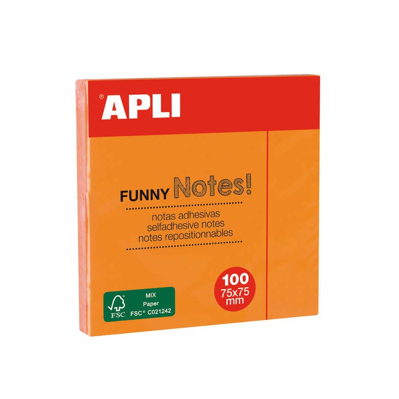 Apli Pad di 100 note adesive divertenti 75x75 mm - Note adesive di qualità - Arancione fluorescente